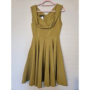 Candice Gwinn Ribbed Fit Flare Dress wPockets 50s Pin Up Green VTG Inspo Size 10